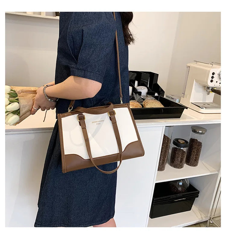 PU Leather Women's Shoulder Bag Retro Contrast Crossbody Bag