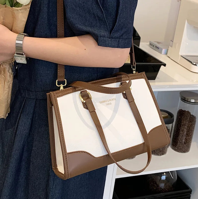 PU Leather Women's Shoulder Bag Retro Contrast Crossbody Bag