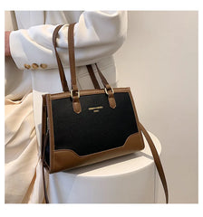 PU Leather Women's Shoulder Bag Retro Contrast Crossbody Bag