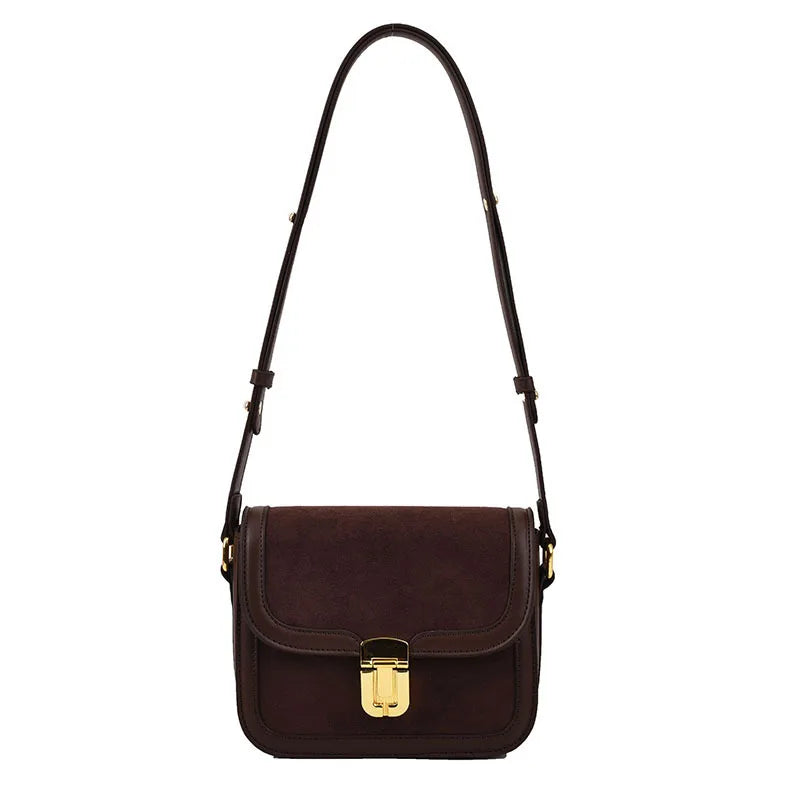 PU Leather Women's Shoulder Bag Retro Lock Crossbody Bag Flap Handbag