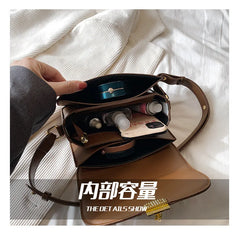 PU Leather Women's Shoulder Bag Retro Lock Crossbody Bag Flap Handbag