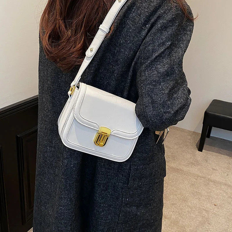 PU Leather Women's Shoulder Bag Retro Lock Crossbody Bag Flap Handbag