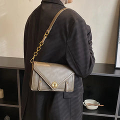 Retro Lock PU Leather Shoulder Bag Crossbody Handbag