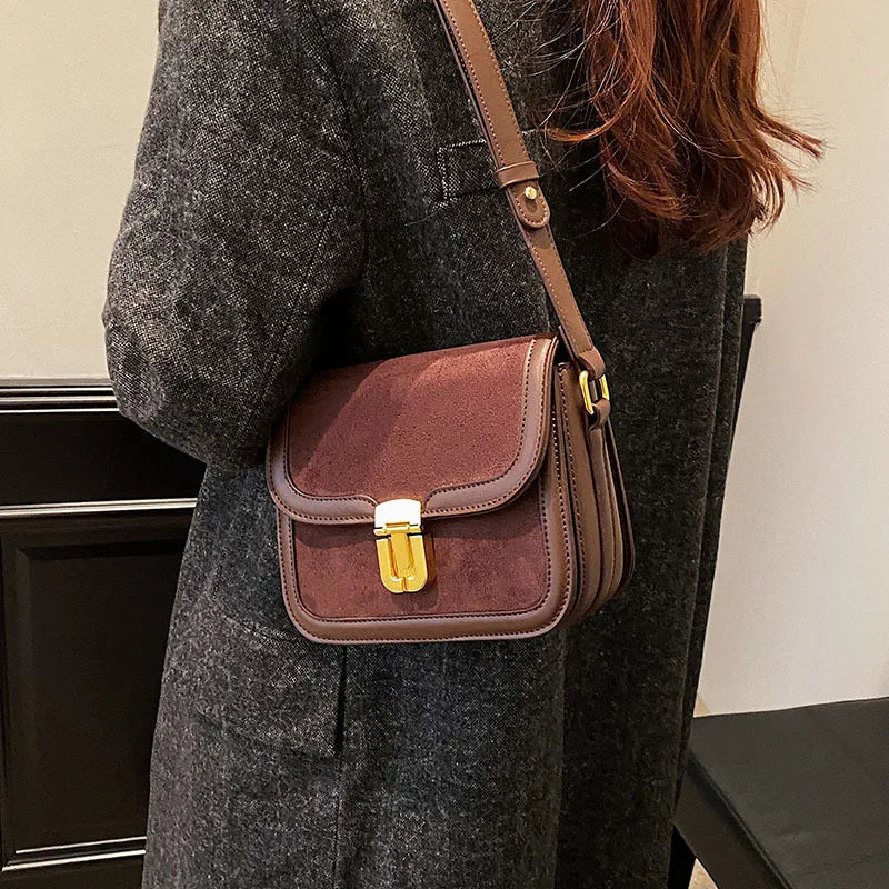 PU Leather Women's Shoulder Bag Retro Lock Crossbody Bag Flap Handbag