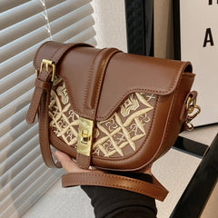 PU Leather Women's Shoulder Bag Retro Lock Crossbody Bag Saddle Handbag