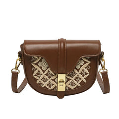 PU Leather Women's Shoulder Bag Retro Lock Crossbody Bag Saddle Handbag