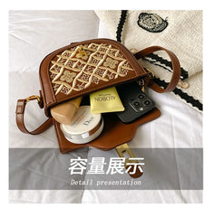PU Leather Women's Shoulder Bag Retro Lock Crossbody Bag Saddle Handbag