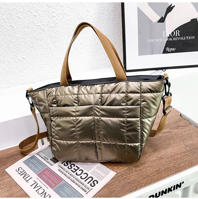 Quilted Nylon Women's Shoulder Bag Handbag Large Square Crossbody Bag Winter
