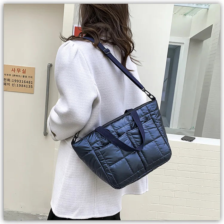 Quilted Nylon Women's Shoulder Bag Handbag Large Square Crossbody Bag Winter