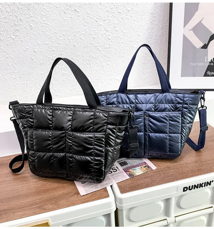 Quilted Nylon Women's Shoulder Bag Handbag Large Square Crossbody Bag Winter