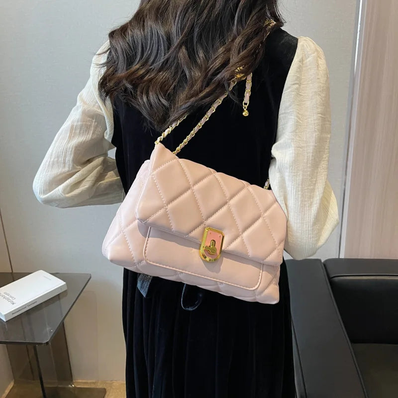 Plaid Quilted Women's Crossbody Bag with Chain Strap