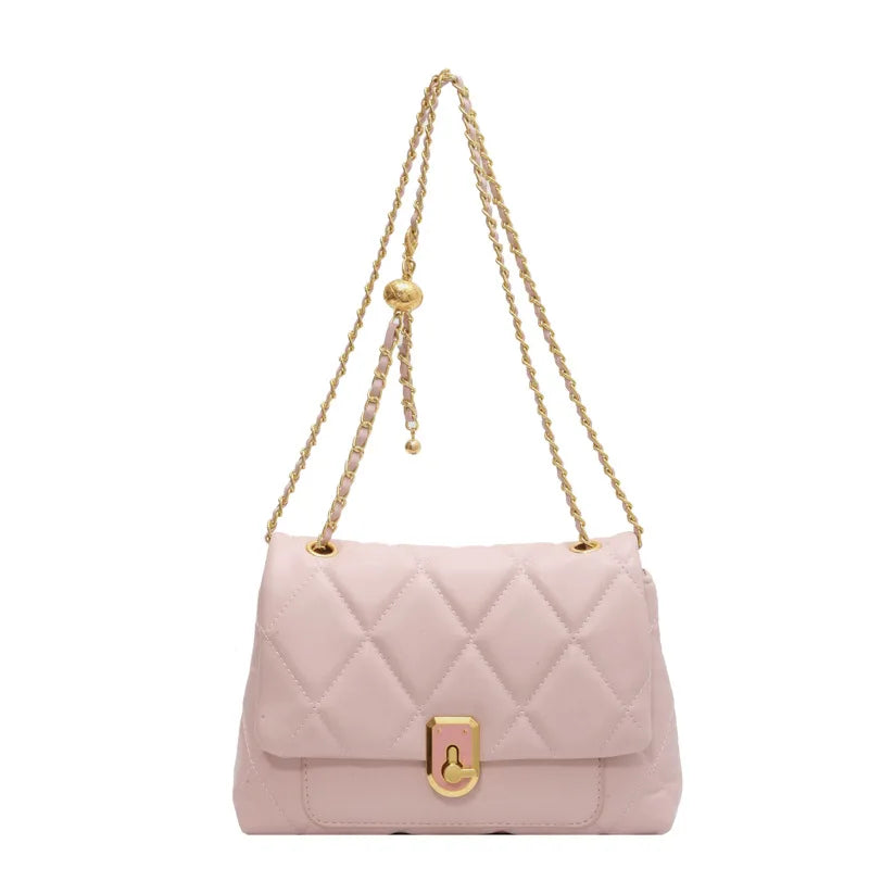 Plaid Quilted Women's Crossbody Bag with Chain Strap
