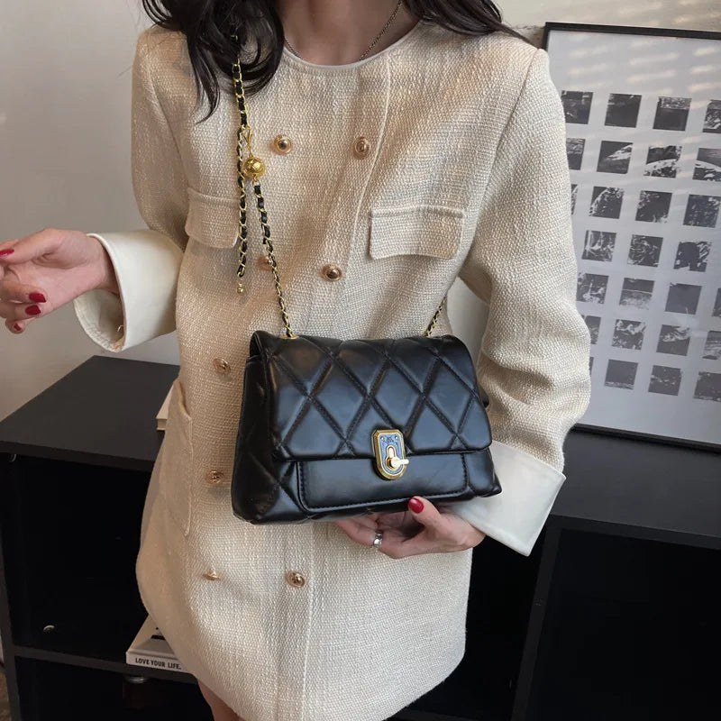 Plaid Quilted Women's Crossbody Bag with Chain Strap