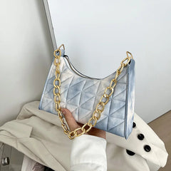 Plaid Quilted Women's Shoulder Bag Chain Crossbody Half Moon Handbag