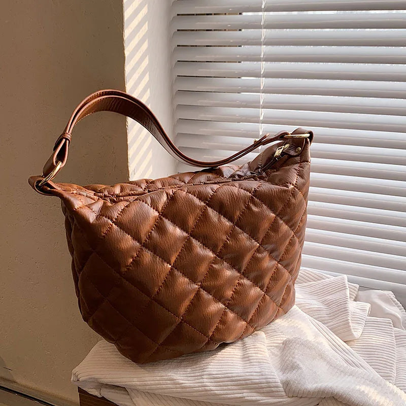 Plaid Quilted Women's Shoulder Bag SimpleHandbag Large Square Crossbody Bag