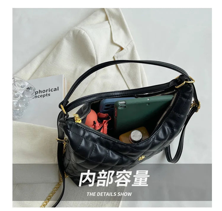 Plaid Quilted Tassel Crossbody Bag Half Moon Handbag
