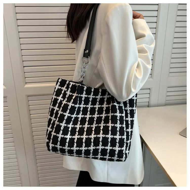 Plaid Quilted Women's Shoulder Bag Wool Crossbody Bag Handbag