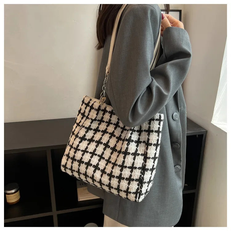 Plaid Quilted Women's Shoulder Bag Wool Crossbody Bag Handbag