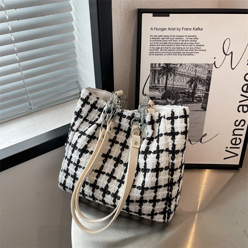 Plaid Quilted Women's Shoulder Bag Wool Crossbody Bag Handbag