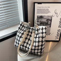Plaid Quilted Women's Shoulder Bag Wool Crossbody Bag Handbag