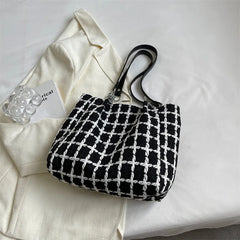Plaid Quilted Women's Shoulder Bag Wool Crossbody Bag Handbag