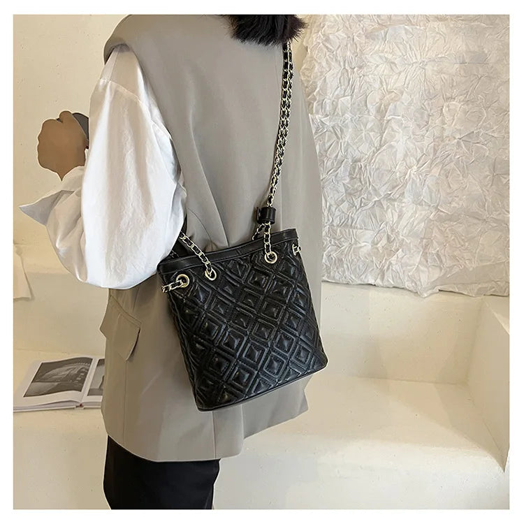 Plaid Quilted Women's Backpack Soft PU Chain School Bag Small Travel Bag