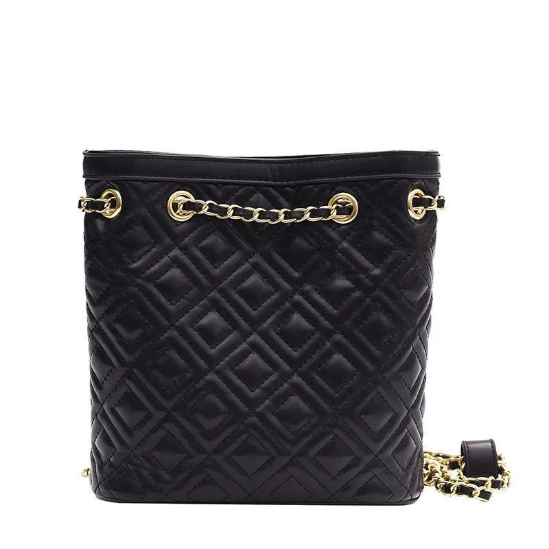 Plaid Quilted Women's Backpack Soft PU Chain School Bag Small Travel Bag
