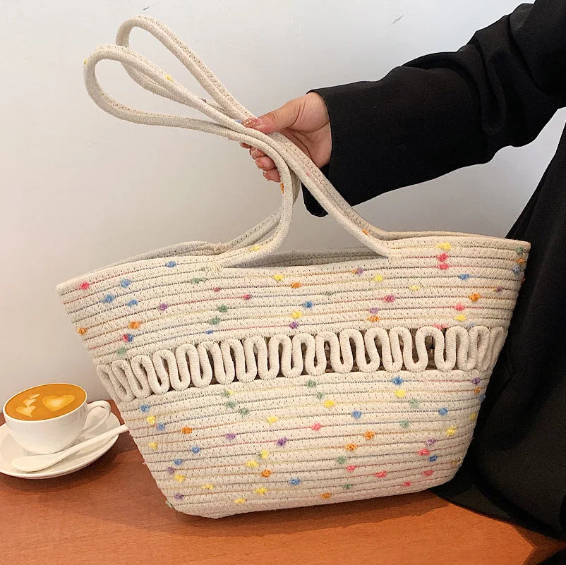 Straw Flower Crossbody Shoulder Bag Bucket Handbag