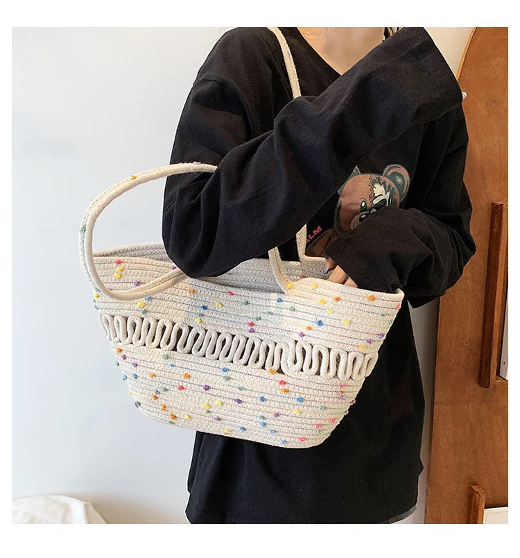 Straw Flower Crossbody Shoulder Bag Bucket Handbag