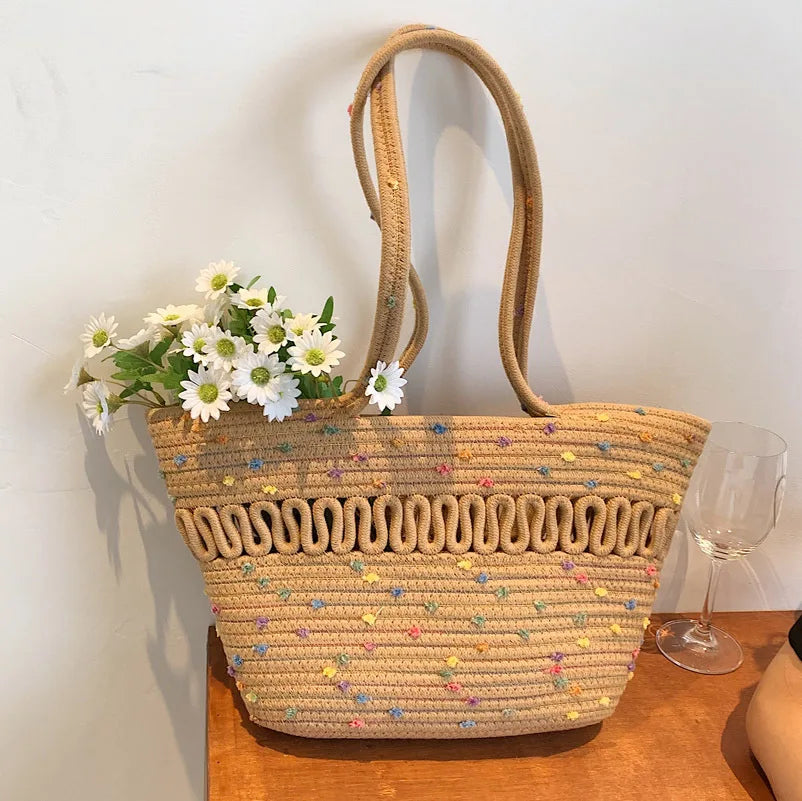 Straw Flower Crossbody Shoulder Bag Bucket Handbag
