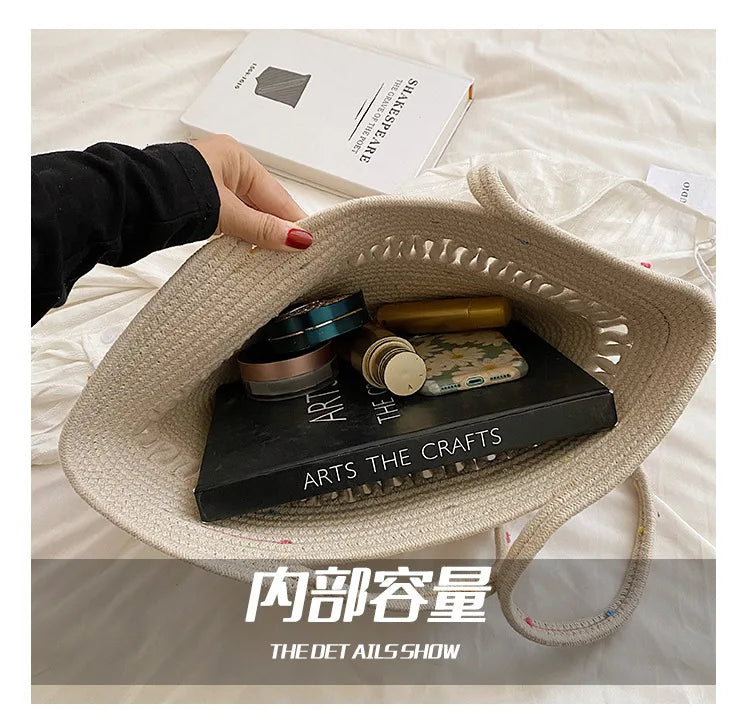 Straw Flower Crossbody Shoulder Bag Bucket Handbag