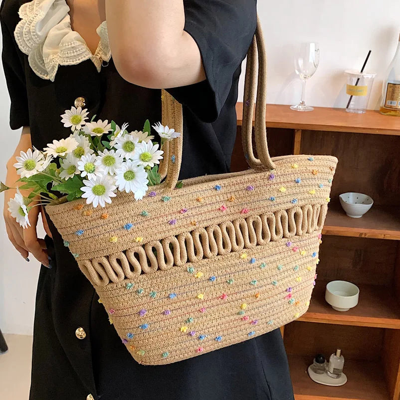 Straw Flower Crossbody Shoulder Bag Bucket Handbag