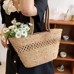 Straw Flower Crossbody Shoulder Bag Bucket Handbag