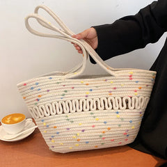 Straw Flower Crossbody Shoulder Bag Bucket Handbag