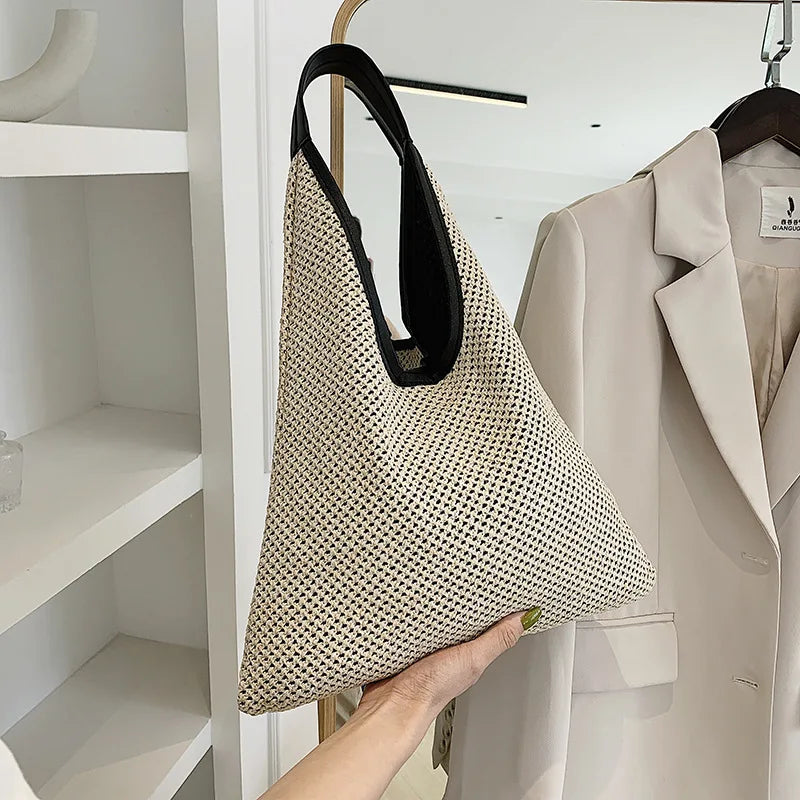 Straw Women's Crossbody Bag Half Moon Handbag