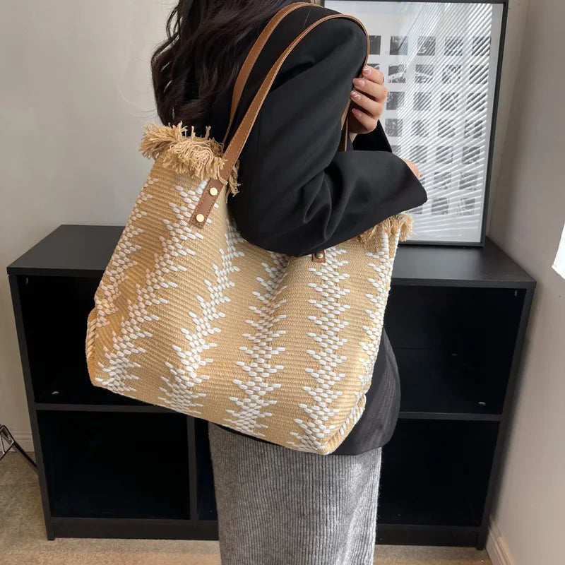 Straw Women's Shoulder Bag Crossbody Large Flap Handbag