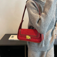 Suede Women's Shoulder Bag Retro Lock Crossbody Bag Handbag