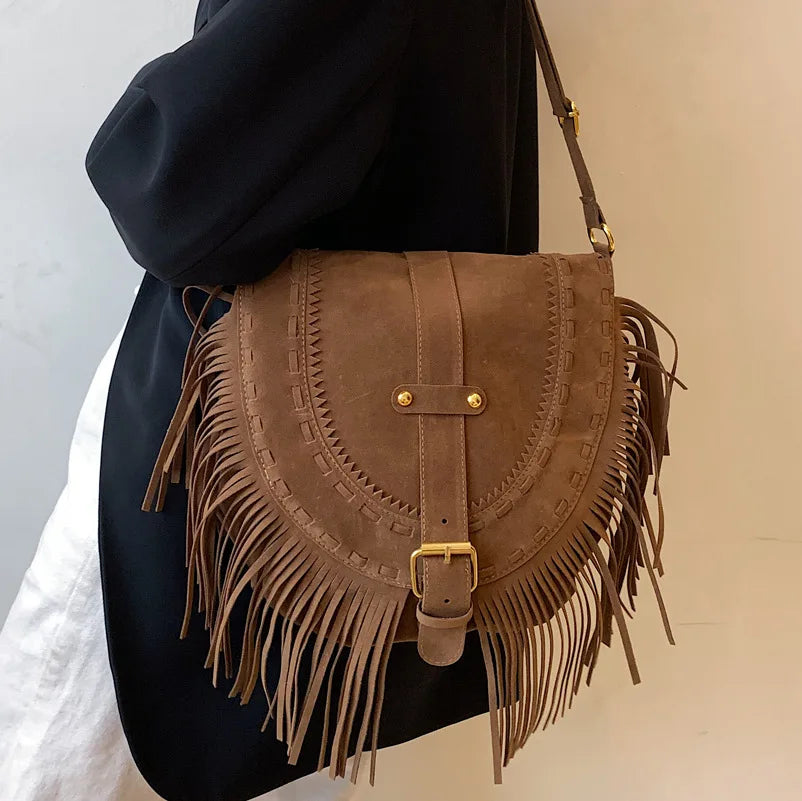 Suede Shoulder Bag Retro Lock Crossbody Handbag