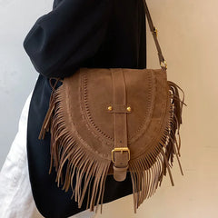 Suede Shoulder Bag Retro Lock Crossbody Handbag