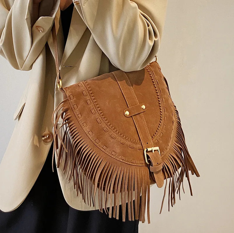 Suede Shoulder Bag Retro Lock Crossbody Handbag