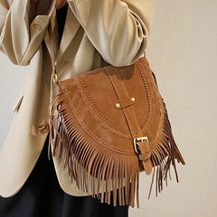 Suede Shoulder Bag Retro Lock Crossbody Handbag
