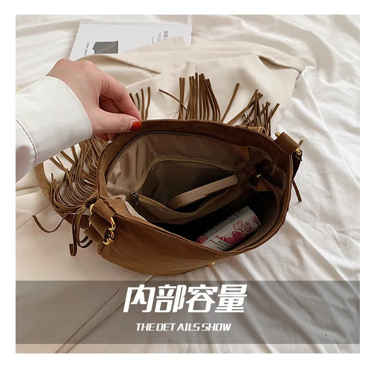Suede Shoulder Bag Retro Lock Crossbody Handbag
