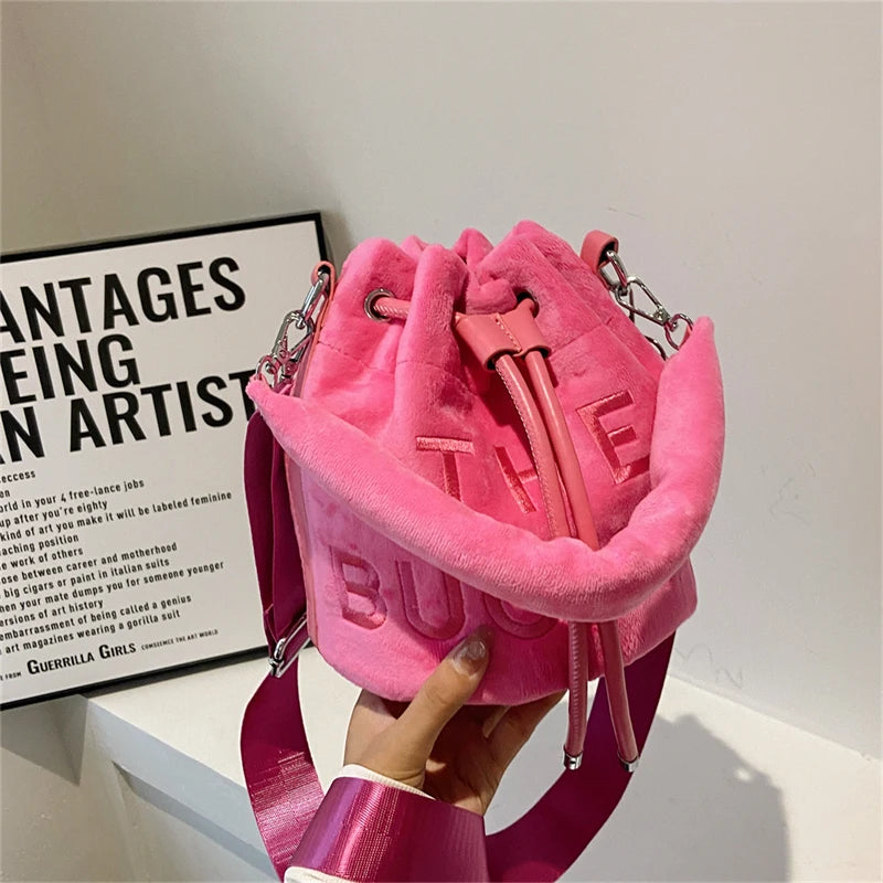 Velvet Bucket Handbags and Purses Shoulder Crossbody Bags for Women Ladies