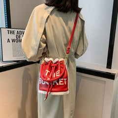 Velvet Bucket Handbags and Purses Shoulder Crossbody Bags for Women Ladies