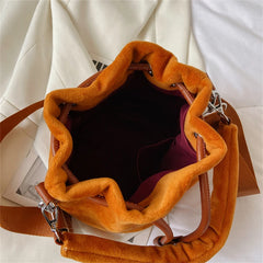 Velvet Bucket Handbags and Purses Shoulder Crossbody Bags for Women Ladies