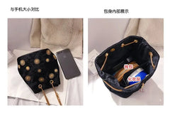 Velvet Shoulder Bag Rivet Crossbody Bucket Handbag