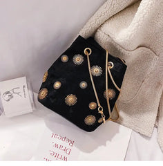 Velvet Shoulder Bag Rivet Crossbody Bucket Handbag