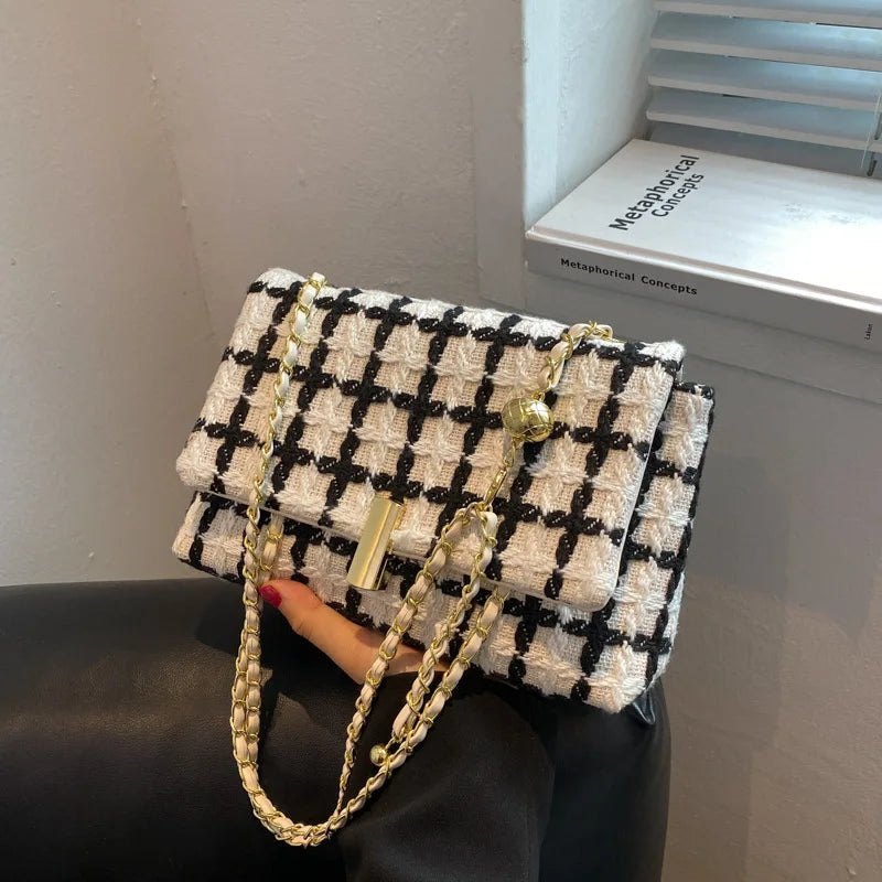 Wool Women's Shoulder Bag Chain Crossbody Bag Flap Handbag
