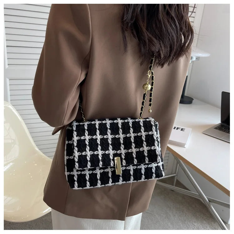 Wool Women's Shoulder Bag Chain Crossbody Bag Flap Handbag