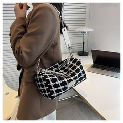 Plaid Quilted Crossbody Bag with Chain Strap